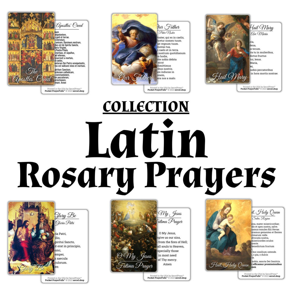 Latin Rosary Prayers Collection — Set of 6 Holy Cards | Pocket PrayerFulls™ | Uncompromising Holy Cards — Built to Last. Backed for Life